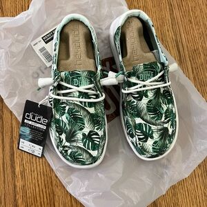 Hey Dude Green and White Sneakers with Tropical Print